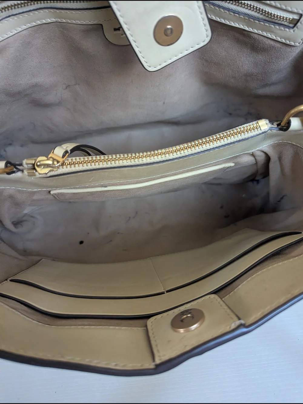 Tory Burch Cream Leather Shoulder Bag